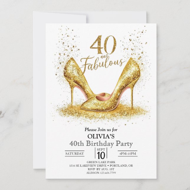 Invitación Personalizado Cuarenta Oro Digital 40 cumpleaños (Anverso)