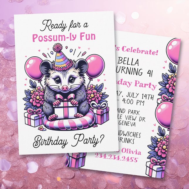 Invitación Personalizado Cuta Possum Chica Fiesta de Cumpleañ (Subido por el creador)