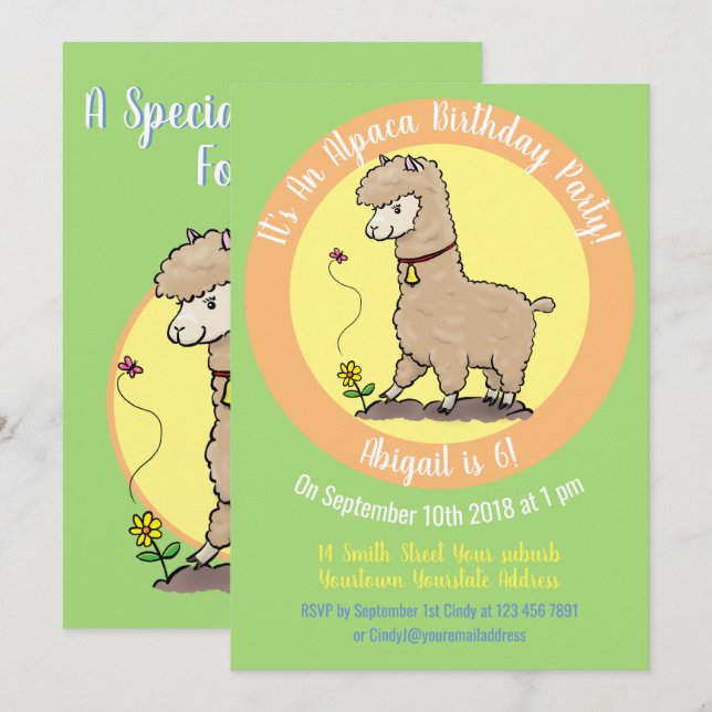 Invitación Personalizado Cute alpaca (Anverso / Reverso)