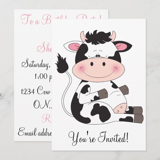 Invitación Personalizado Cute Baby Cow (Anverso / Reverso)