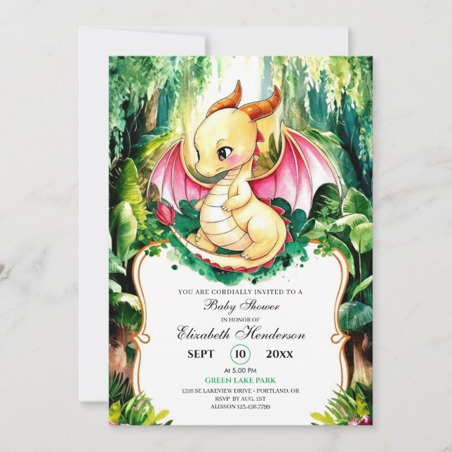 Invitación Personalizado Cute Dragon Baby Shower (Anverso)