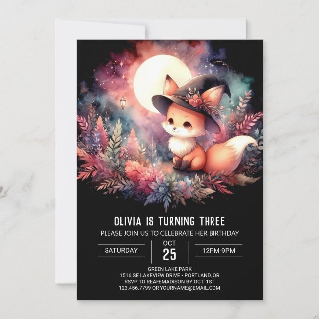 Invitación Personalizado Cute Fox Birthday digital (Anverso)