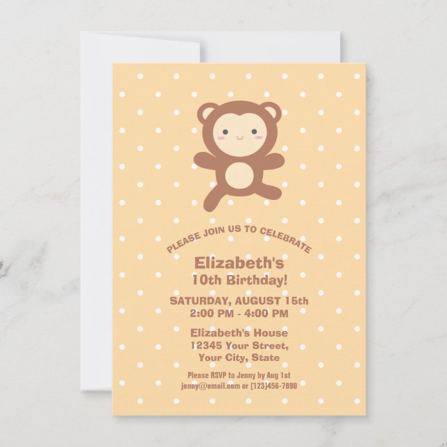 Invitación Personalizado Cute Kawaii Monkey Boy Fiesta de cum (Anverso)