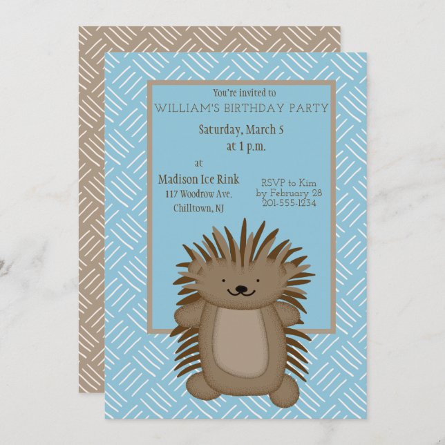 Invitación Personalizado Cute Porcupine Kids Fiesta de cumple (Anverso / Reverso)