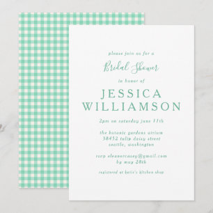 Invitación Personalizado Cute Vintage Gingham Green Bridal Sh