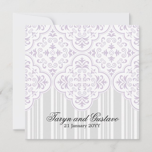 Invitación Personalizado Damask de Bodas de lavanda ligera (Anverso)