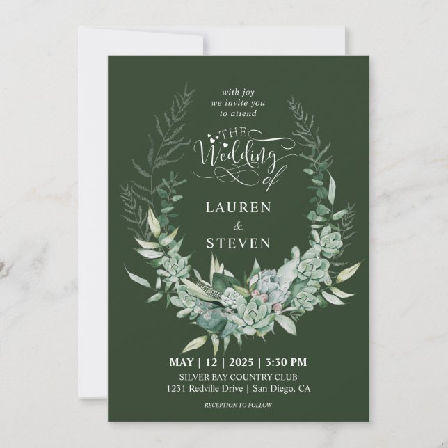 Invitación Personalizado Dark Sage Green Ramiendo Flor Floral (Anverso)