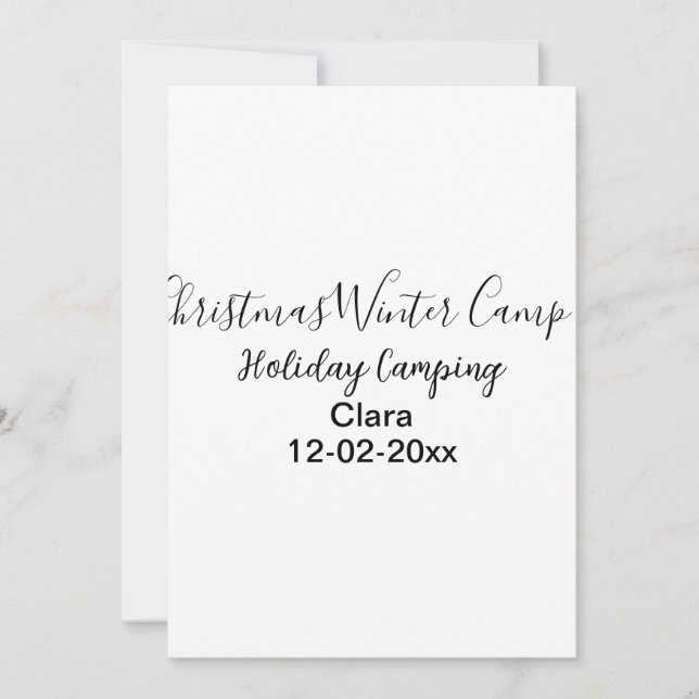 Invitación Personalizado de acampada de vacaciones de inviern (Anverso)