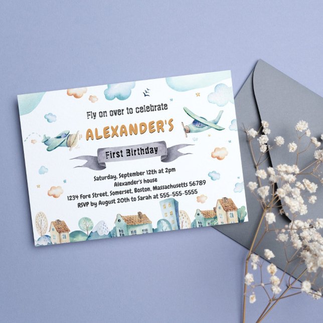 Invitación Personalizado de acuarela Aviones niños Cumpleaños (Subido por el creador)