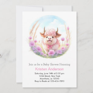 Invitación Personalizado de acuarela Chica de vaca Highland B