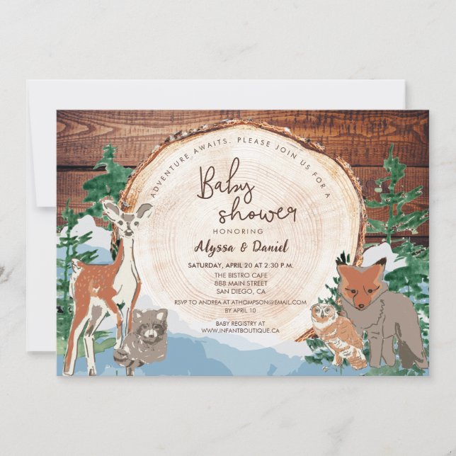 Invitación Personalizado de acuarela Woodland Baby Shower (Anverso)