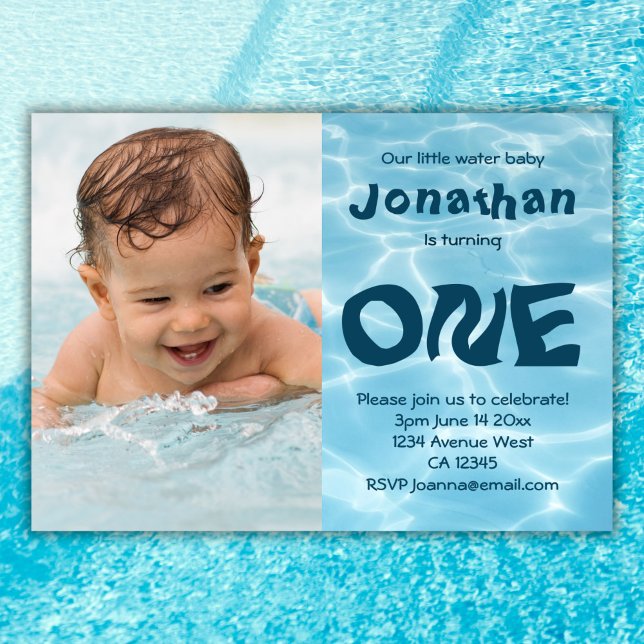 Invitación Personalizado de agua foto de bebé primer fiesta d (Subido por el creador)