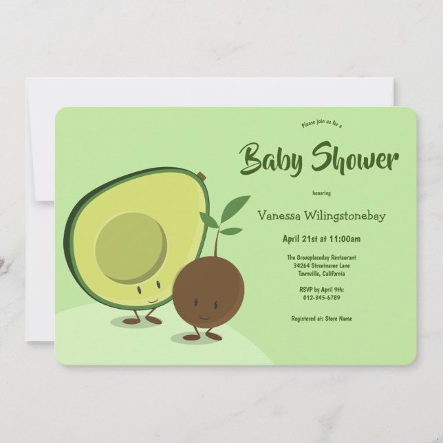 Invitación Personalizado de aguacate y foso de comida tema Ba (Anverso)