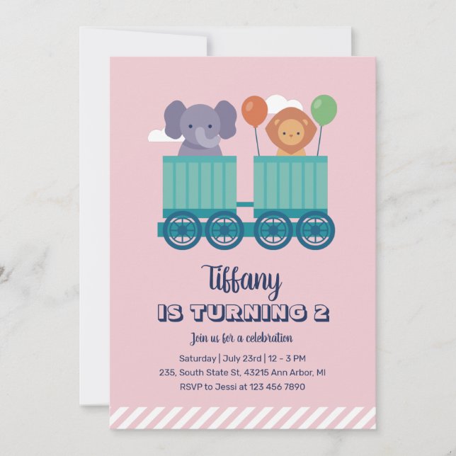 Invitación Personalizado de animales de Safari en el tren Cut (Anverso)