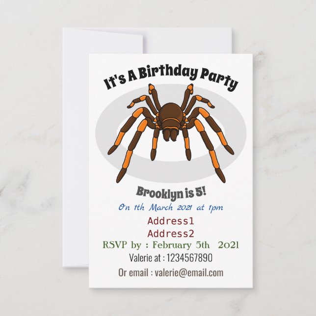 Invitación Personalizado de araña tarántula arenosa marrón y  (Anverso)
