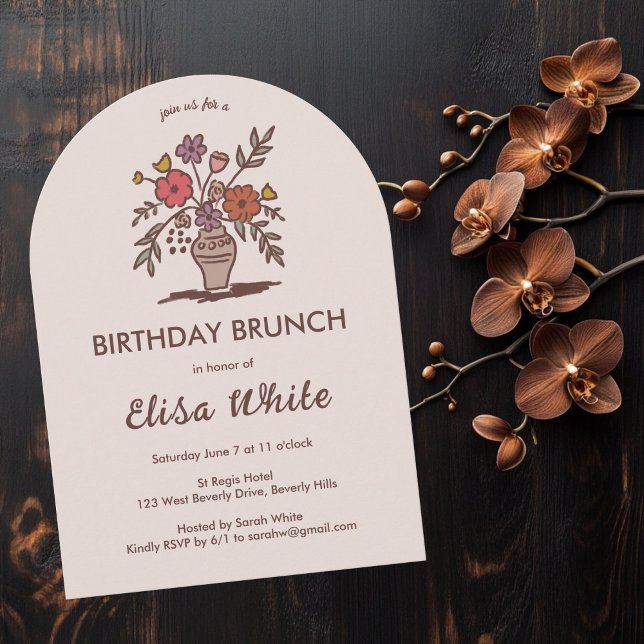 Invitación Personalizado de Arco Bucal Floral Rústico Whimsic (Floral Vase Rustic Whimsical Arch Custom Birthday Invitation
)