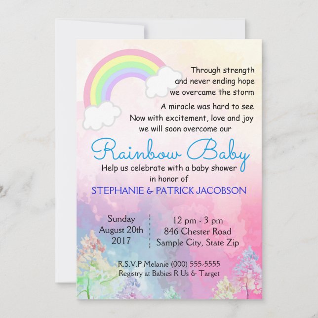 Invitación Personalizado de arcoiris suave Baby Shower RSVP (Anverso)