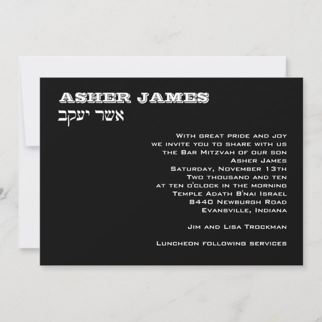 Invitación Personalizado de Asher James (Anverso)