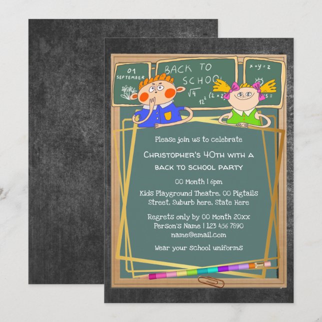Invitación Personalizado de aula escolar fiesta adulto (Anverso / Reverso)