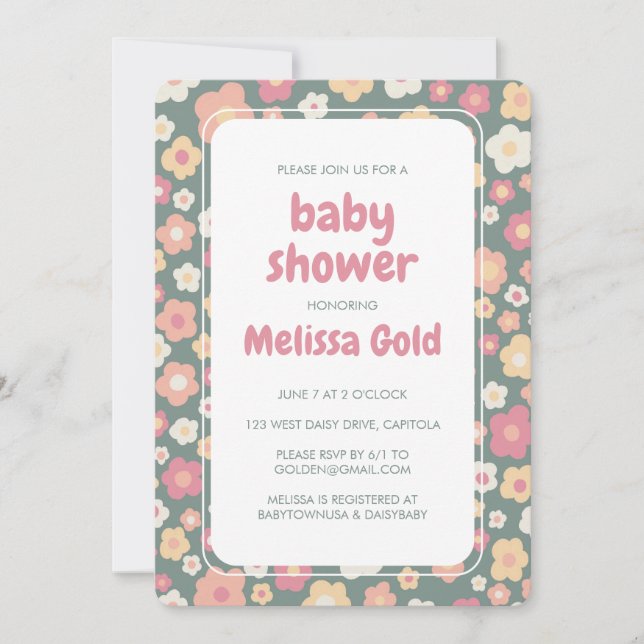 Invitación PERSONALIZADO de Baby Shower Groovy Sweet Daisy Fl (Anverso)