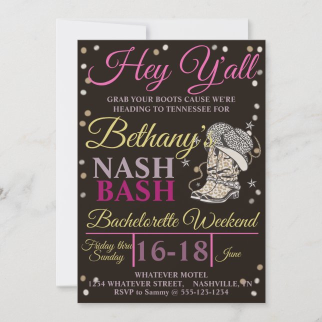 Invitación Personalizado de Bachelorette Party Nash Bash (Anverso)