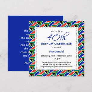 Invitación PERSONALIZADO DE BANDERA DE SUDÁFRICA Celebración