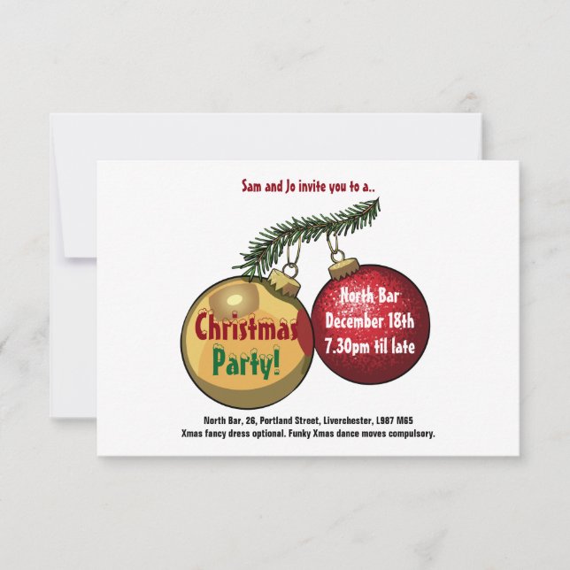 Invitación Personalizado de baubles de árbol de Navidad de te (Anverso)