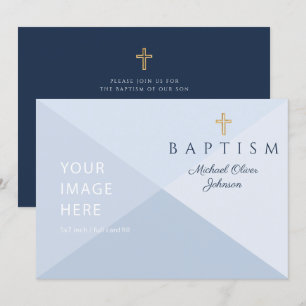 Invitación Personalizado de bautismo de cruz religiosa azul d
