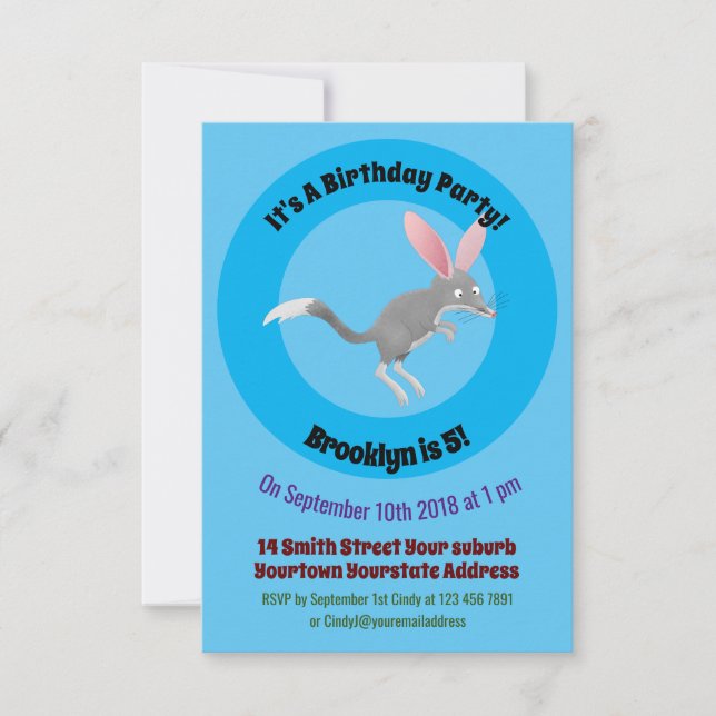 Invitación Personalizado de bilby australiano feliz (Anverso)