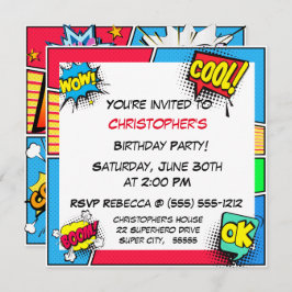 Invitación Personalizado de Birday Boy, Superhéroe de histori
