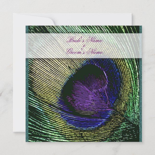 Invitación Personalizado de boda de temas de pavo real (Anverso)