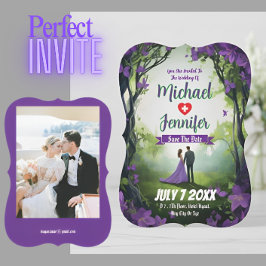 Invitación Personalizado de Boda Purple Forest Photo Save th