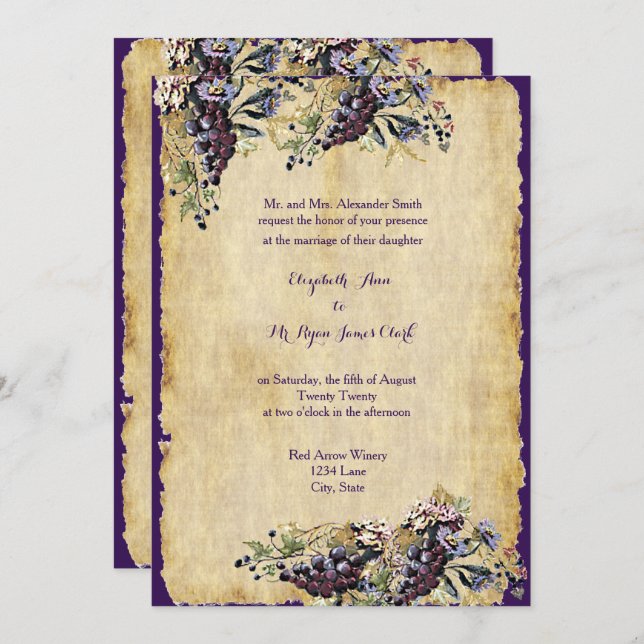 Invitación Personalizado de Boda Rústica de Bodas de Vineyard (Anverso / Reverso)