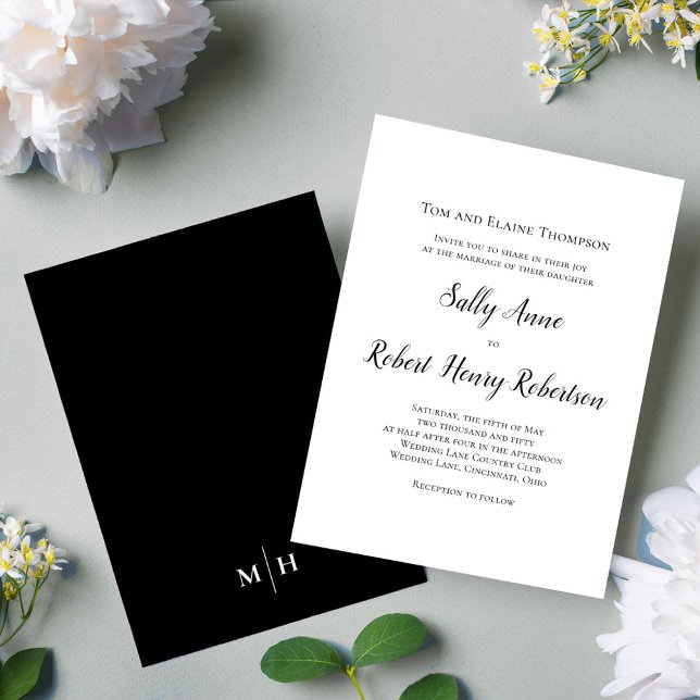 Invitación Personalizado de Boda simple en blanco y negro (Simple black and white calligraphy script wedding invitation.)