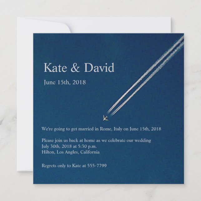 Invitación Personalizado de bodas de destino de avión de alta (Anverso)