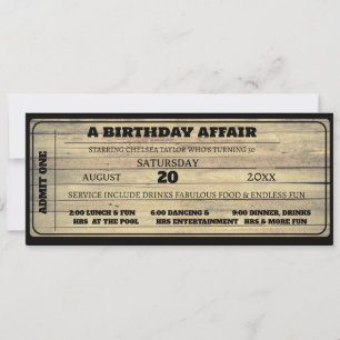 Invitación Personalizado de boletos de cumpleaños negro Rusti