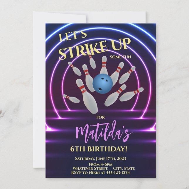 Invitación Personalizado de Bowling Birthday Party (Anverso)