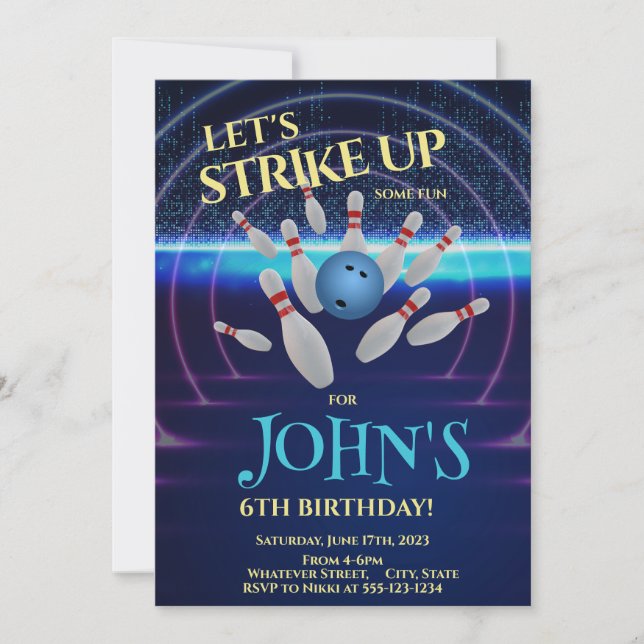 Invitación Personalizado de Bowling Birthday Party (Anverso)