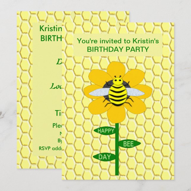 Invitación Personalizado de Bumblebee Feliz Día de la Abeja (Anverso / Reverso)
