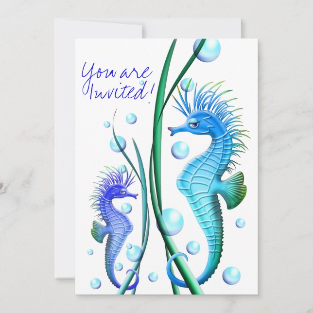 Invitación Personalizado de caballitos de mar (Anverso)