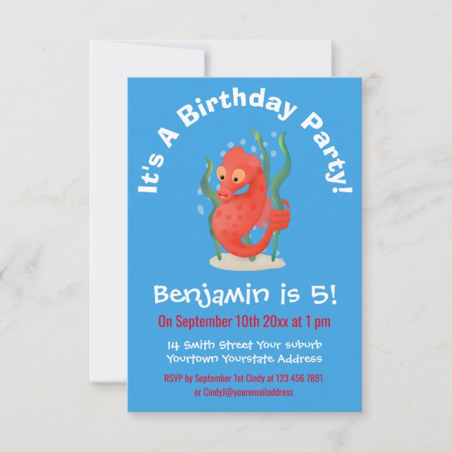 Invitación Personalizado de caballitos de mar de pepino (Anverso)