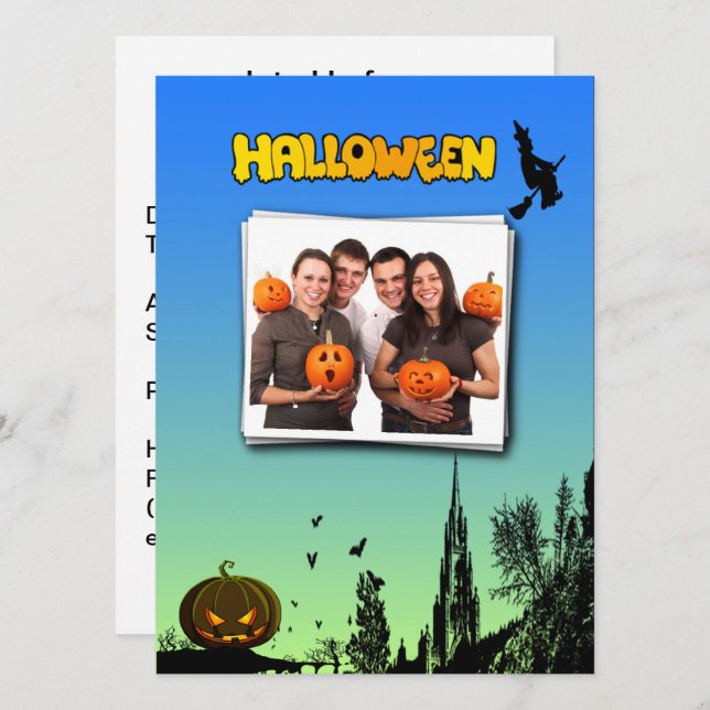 Invitación Personalizado de calabaza de brujas de Halloween D (Anverso / Reverso)