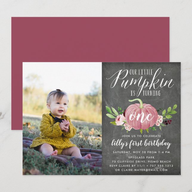 Invitación Personalizado de calabaza rosa de la edad Feria de (Anverso / Reverso)