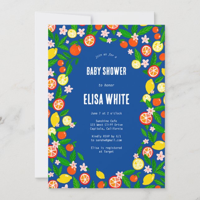 Invitación Personalizado de celebración de cítricos Código QR (Anverso)