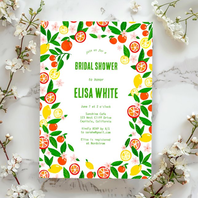 Invitación Personalizado De Celebración Del Cítrico DUCHA BRI (Citrus Celebration CUSTOM Summer BRIDAL SHOWER Invitation
Oranges Lemons Colorful Italy Med Yellow)