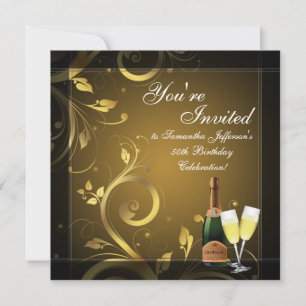 Invitación Personalizado de champagne negro/oro 50 cumpleaños