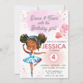 Invitación Personalizado de chica rosado de danza y tortuga C