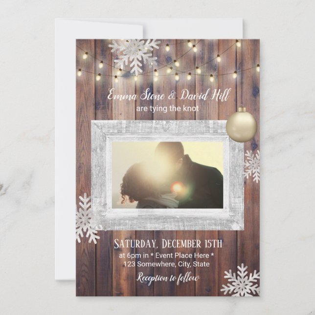 Invitación Personalizado de copos de nieve ruso foto boda de  (Anverso)
