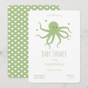 Invitación Personalizado de Corazones Octopus Verdes Baby Sho