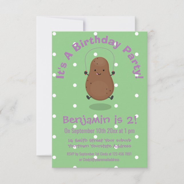 Invitación Personalizado de cuerda de saltar de patata feliz (Anverso)